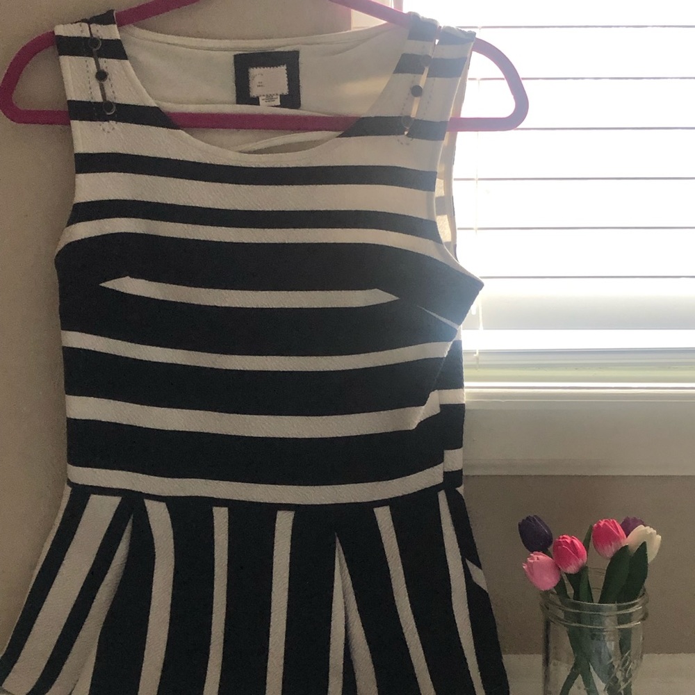 Anthropologie peplum Top Black White Striped